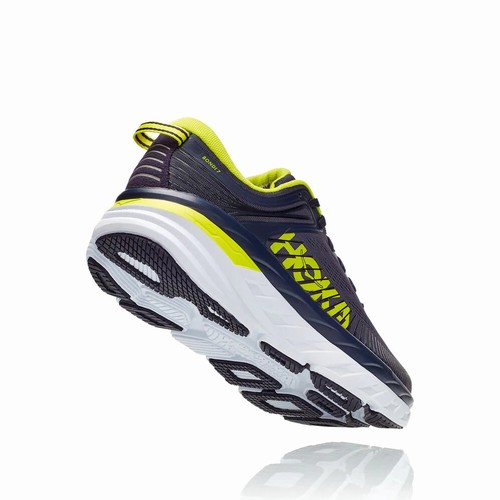 Hoka One One BONDI 7 Vegan Shoes For Men India Black/Green IN-2586